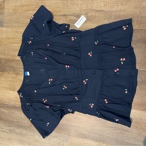 NWT Old Navy Black Blouse with Cherry Accents Size Large